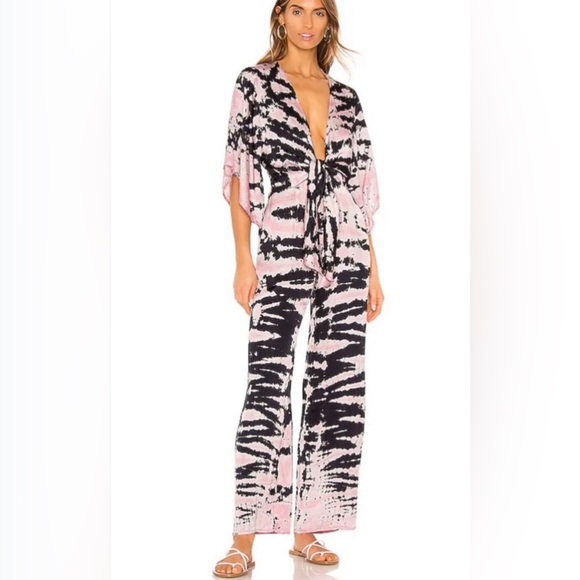 Young Fabulous & Broke Tie-Dyed Jumpsuit pink and black tied revolve - Picture 1 of 5